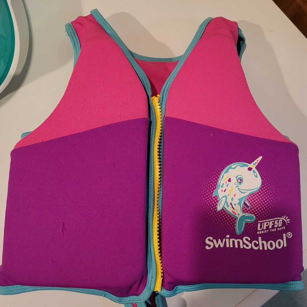 SwimSchool Kids Pink and Purple life jacket - ages 4-6 up to 50 lbs